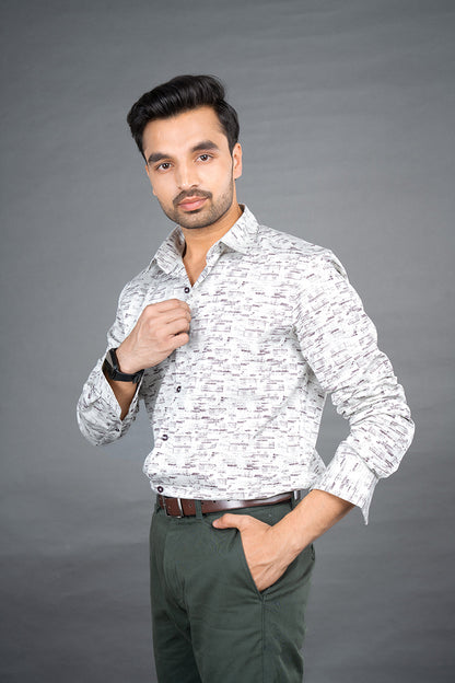 RENE - PREMIUM COTTON PRINTED TWILL WEAVE CASUAL REGULAR FIT SHIRT