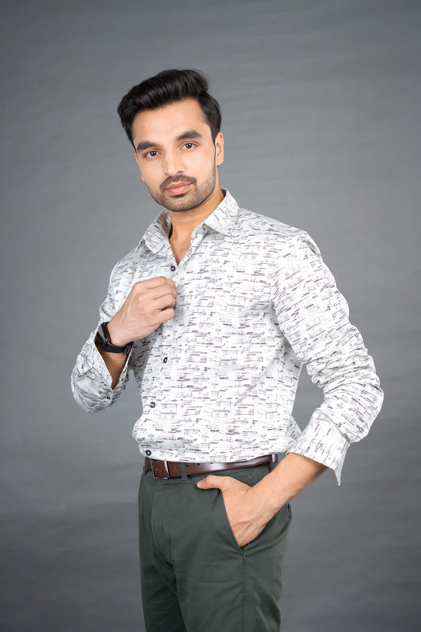 RENE - PREMIUM COTTON PRINTED TWILL WEAVE CASUAL REGULAR FIT SHIRT