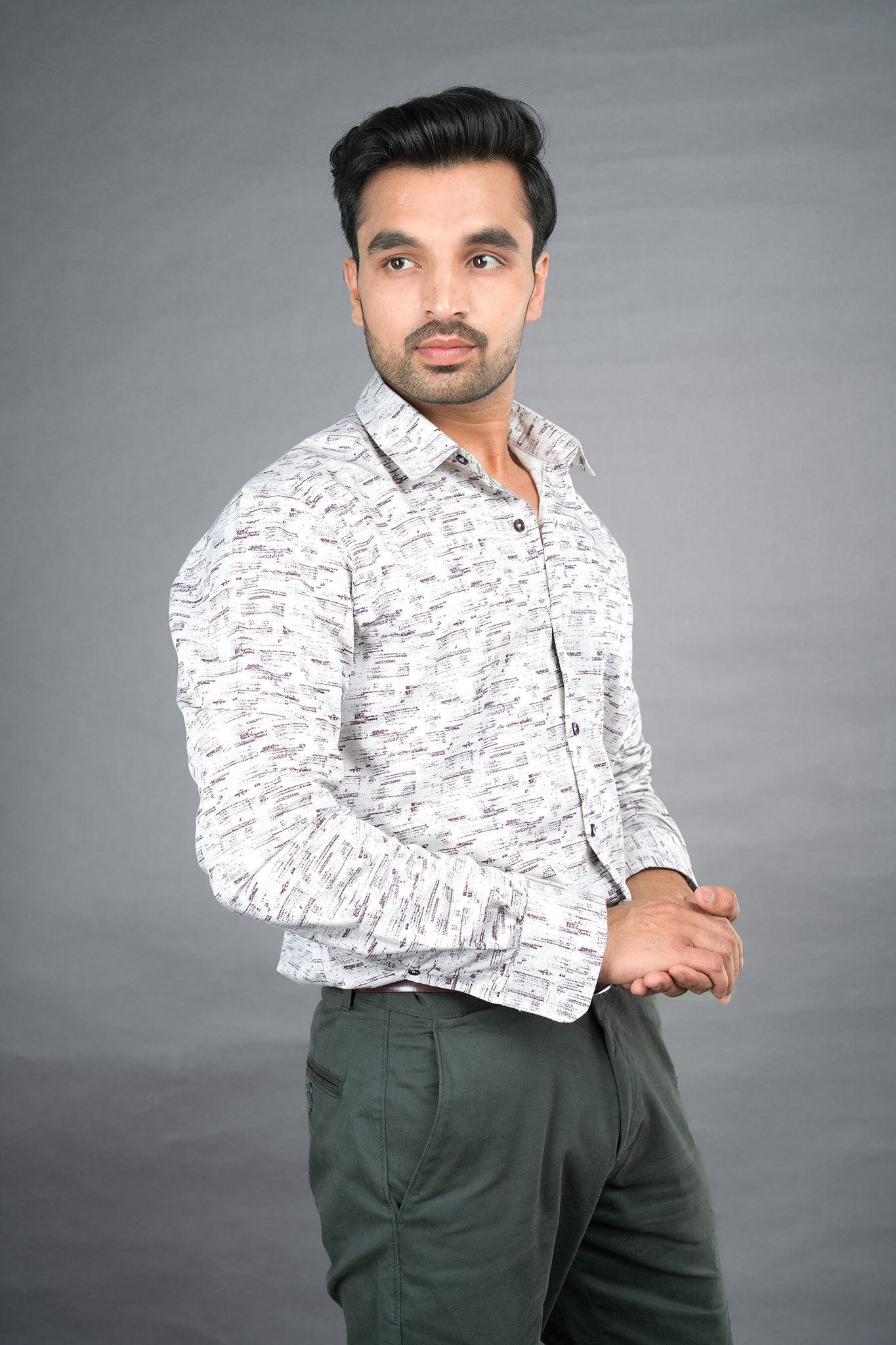 RENE - PREMIUM COTTON PRINTED TWILL WEAVE CASUAL REGULAR FIT SHIRT