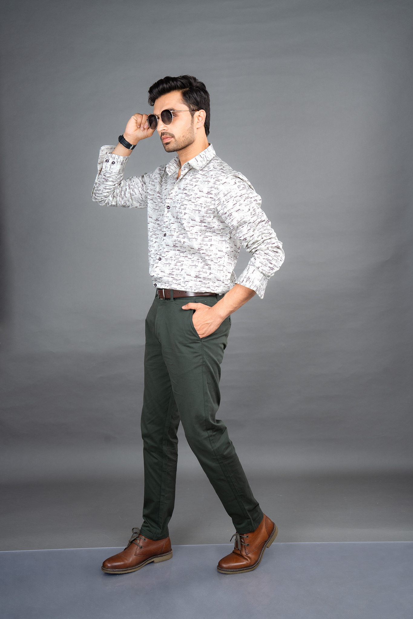 RENE - PREMIUM COTTON PRINTED TWILL WEAVE CASUAL REGULAR FIT SHIRT