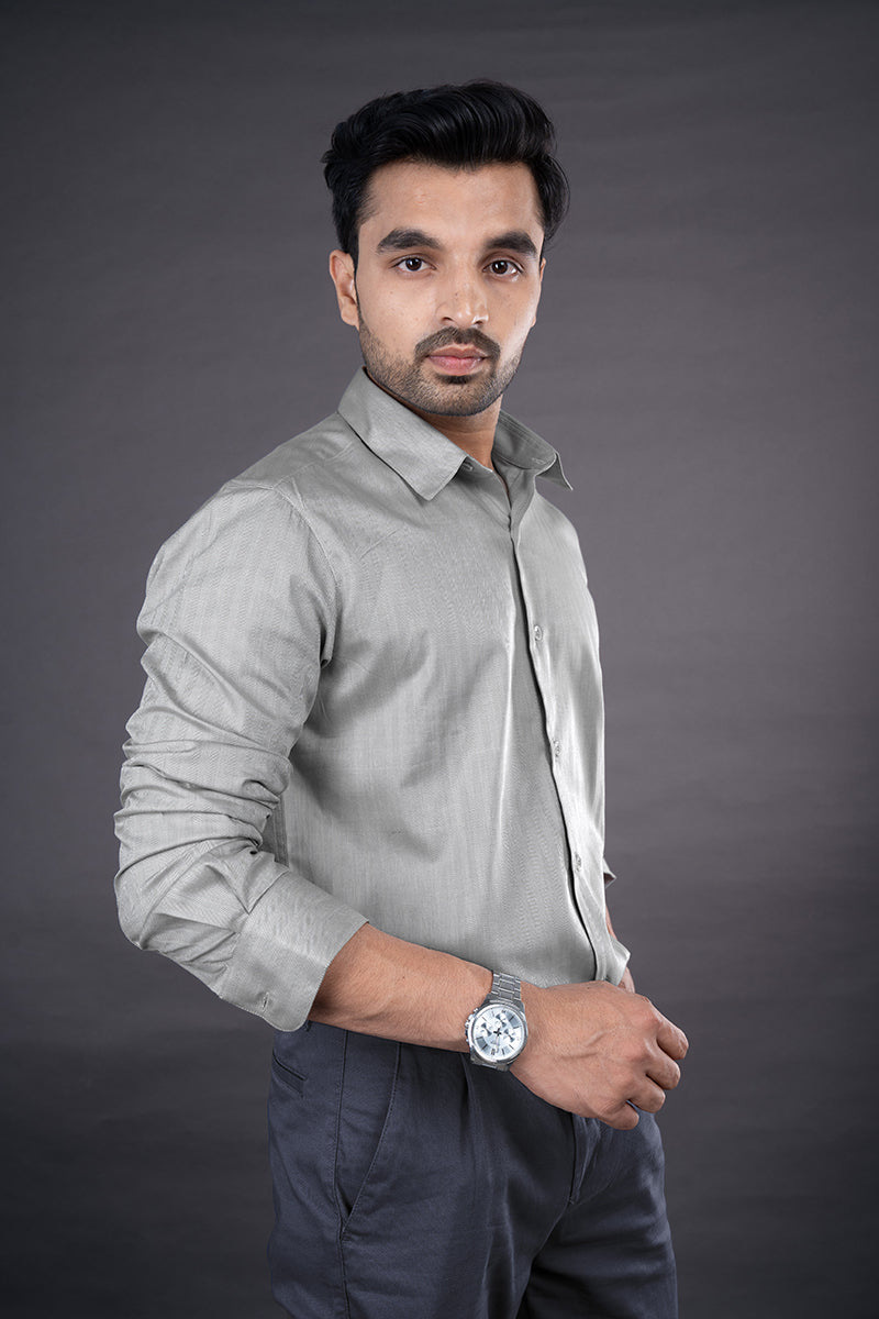 LEO - PREMIUM GIZA COTTON HERRINGBONE CASUAL REGULAR FIT SHIRT