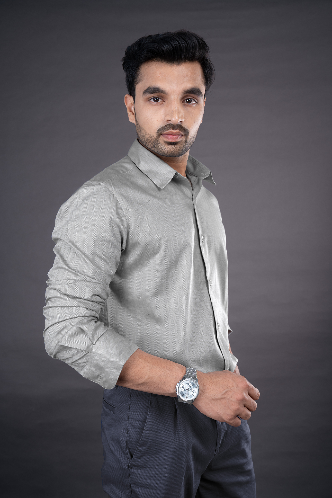 LEO - PREMIUM GIZA COTTON HERRINGBONE CASUAL REGULAR FIT SHIRT
