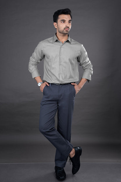LEO - PREMIUM GIZA COTTON HERRINGBONE CASUAL REGULAR FIT SHIRT
