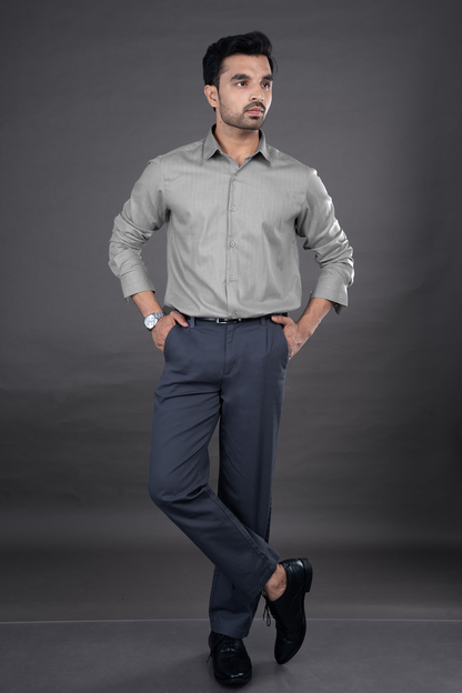 LEO - PREMIUM GIZA COTTON HERRINGBONE CASUAL REGULAR FIT SHIRT
