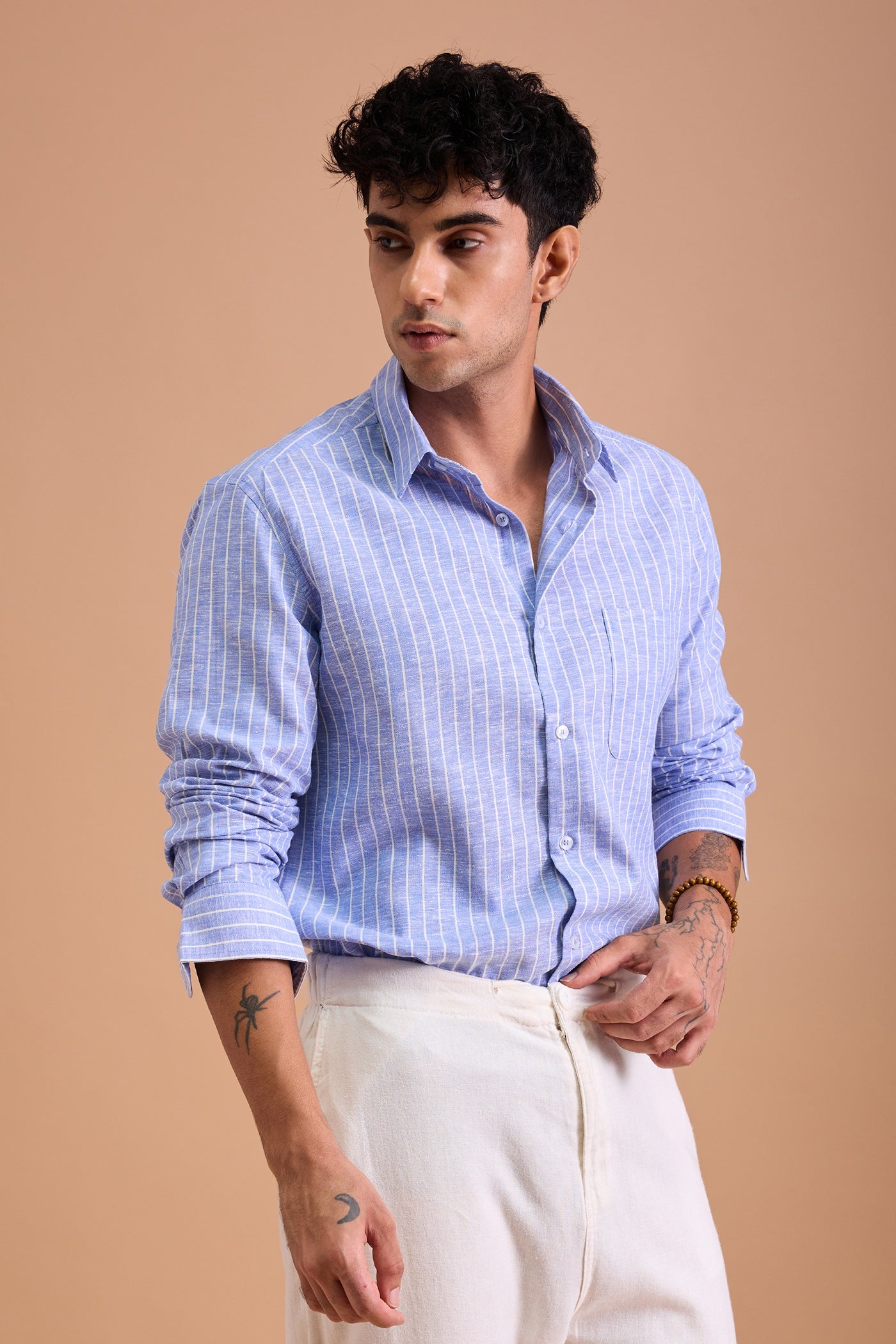 LIOR- MENS PREMIUM COTTON BLEND BLUE STRIPED REGULAR FIT SHIRT