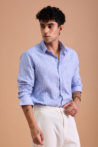 LIOR- MENS PREMIUM COTTON BLEND BLUE STRIPED REGULAR FIT SHIRT