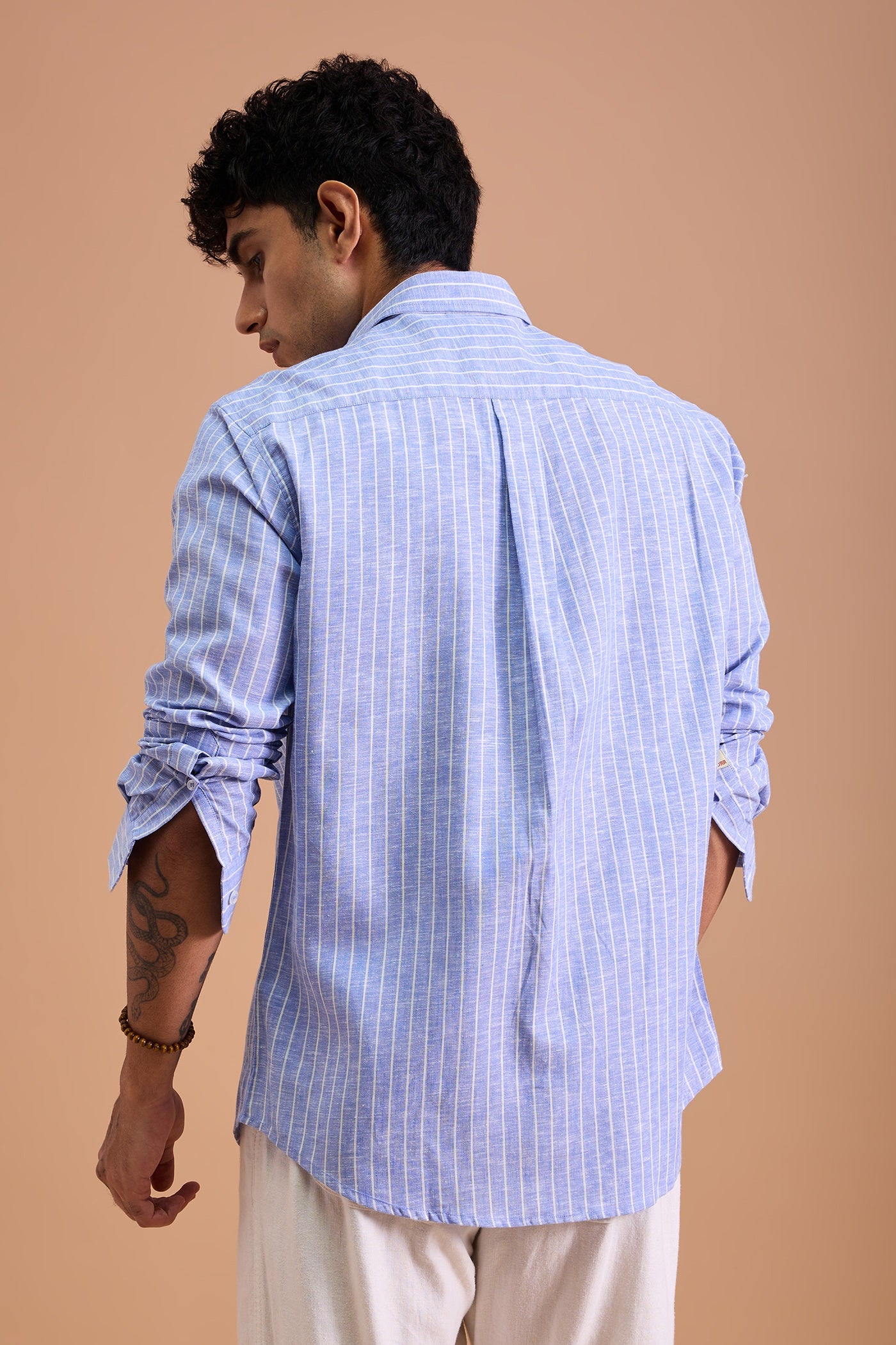 LIOR- MENS PREMIUM COTTON BLEND BLUE STRIPED REGULAR FIT SHIRT