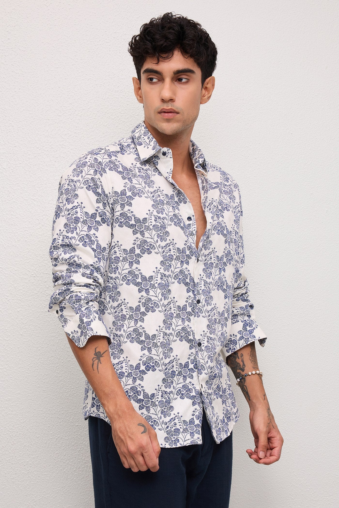 LIDO- MEN LIDO PREMIUM COTTON BLUE PRINTED CASUAL SLIM FIT SHIRT