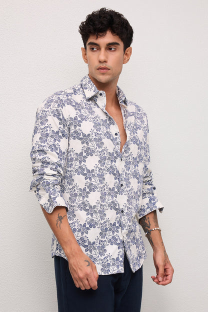 LIDO- MEN LIDO PREMIUM COTTON BLUE PRINTED CASUAL SLIM FIT SHIRT