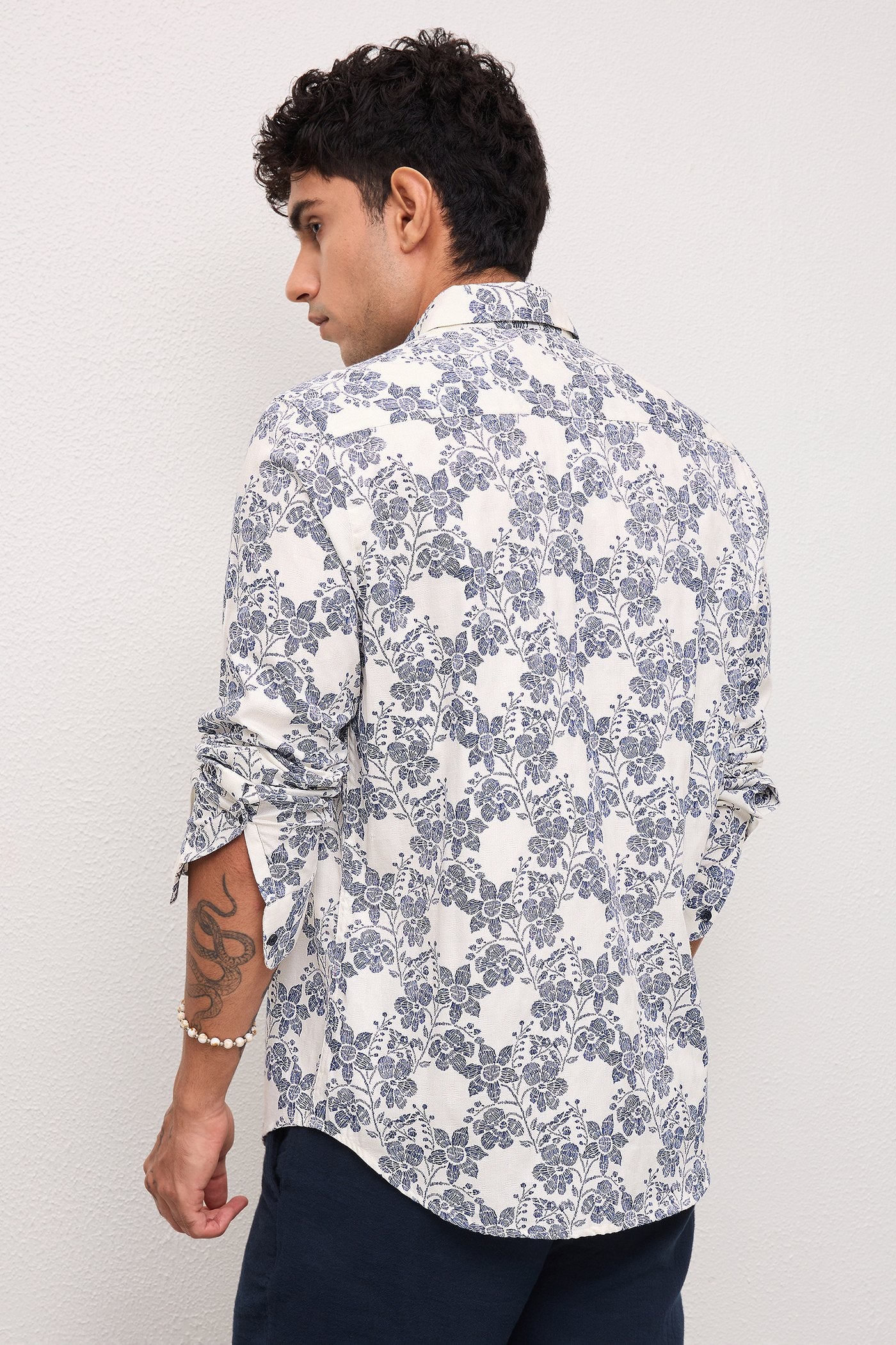 LIDO- MEN LIDO PREMIUM COTTON BLUE PRINTED CASUAL SLIM FIT SHIRT