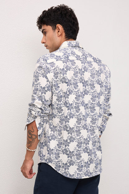 LIDO- MEN LIDO PREMIUM COTTON BLUE PRINTED CASUAL SLIM FIT SHIRT