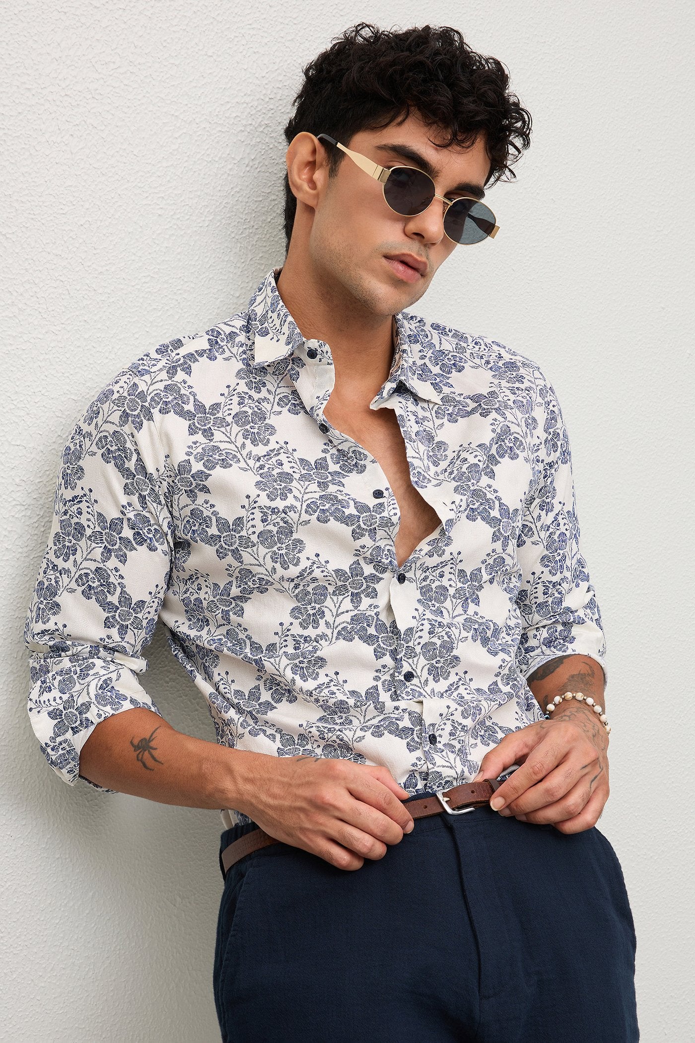 LIDO- MEN LIDO PREMIUM COTTON BLUE PRINTED CASUAL SLIM FIT SHIRT
