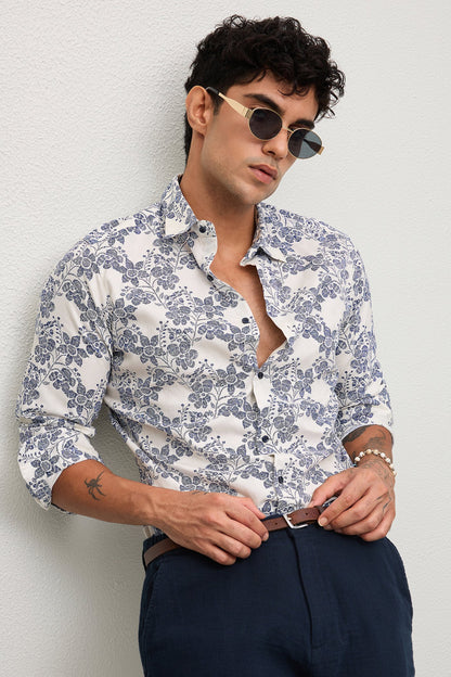 LIDO- MEN LIDO PREMIUM COTTON BLUE PRINTED CASUAL SLIM FIT SHIRT