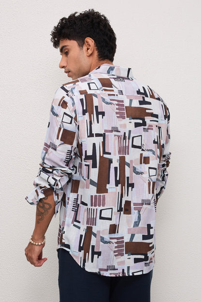 AMALFI- MENS AMALFI PREMIUM COTTON LINEN BLEND MULTICOLOR CONTEMPRORY PRINT SLIM FIT SHIRT