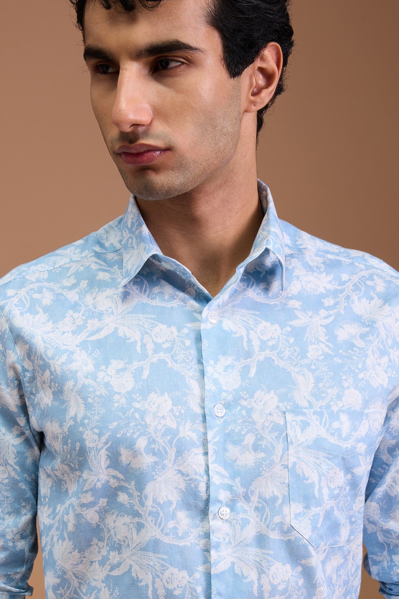 FUJI- MENS FUJI PREMIUM COTTON SKY BLUE PRINTED CASUAL SLIM FIT SHIRT
