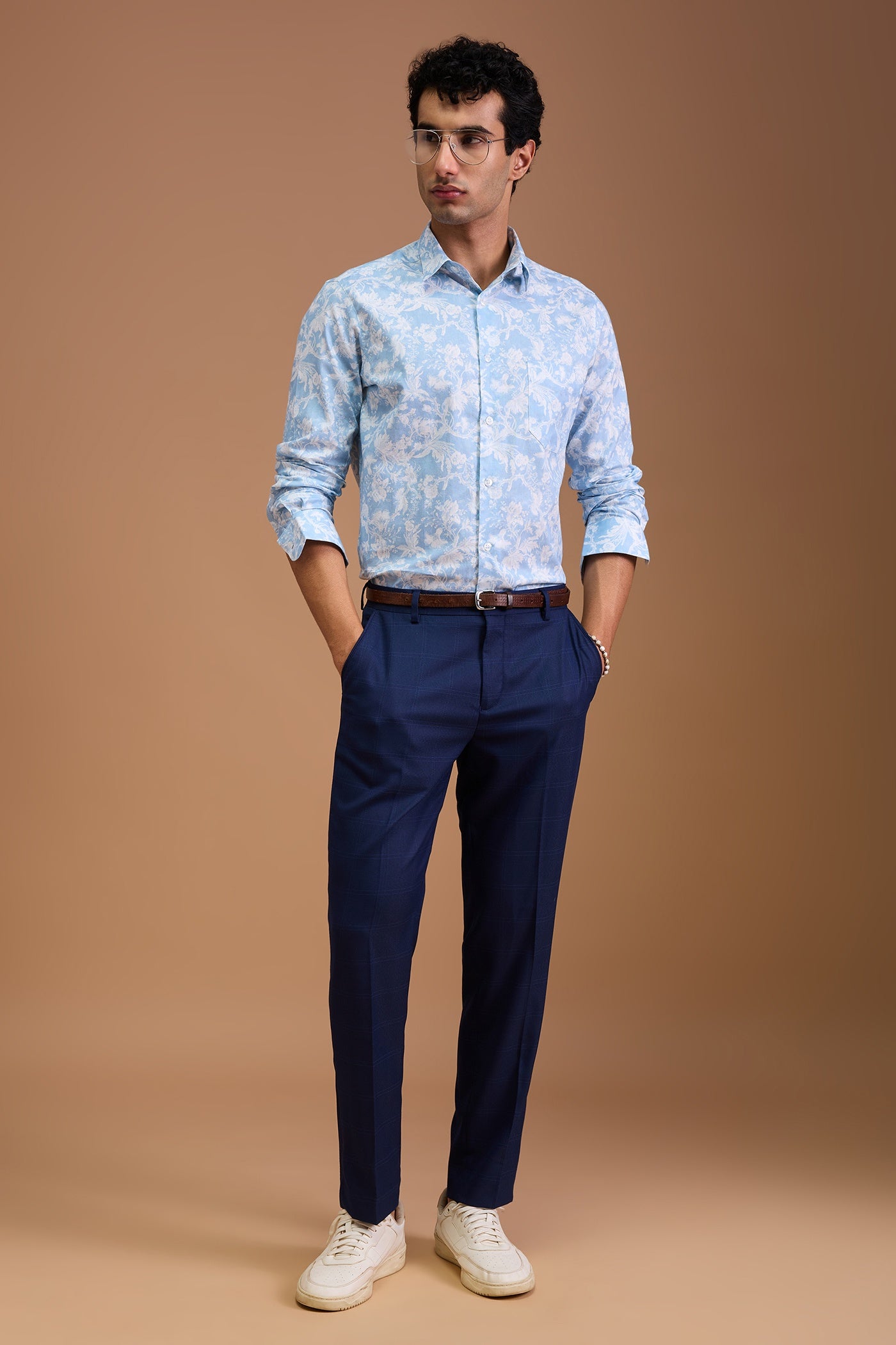 FUJI- MENS FUJI PREMIUM COTTON SKY BLUE PRINTED CASUAL SLIM FIT SHIRT
