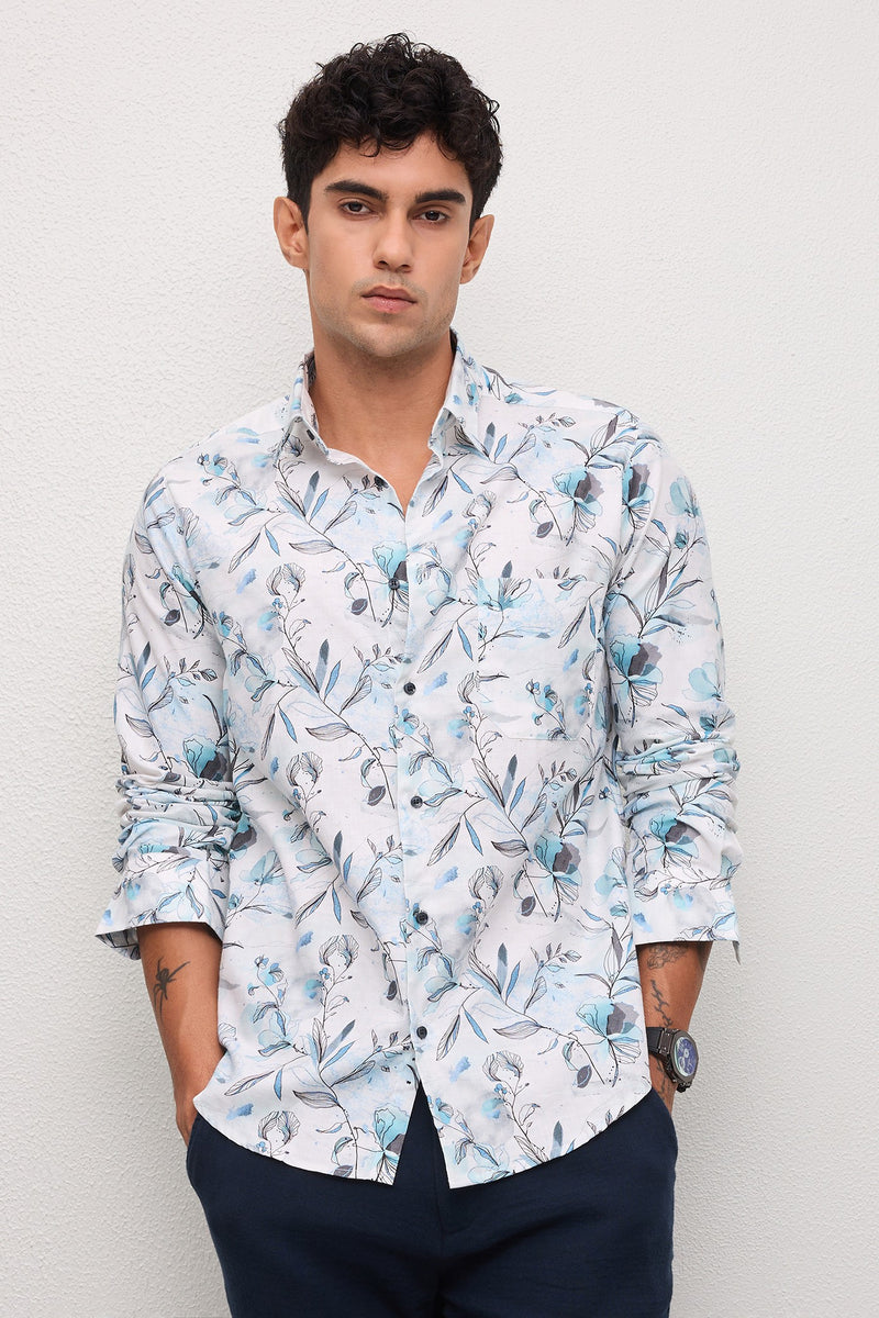 ALGHERO- MENS ALGHERO PREMIUM COTTON BLUE PRINTED CASUAL SLIM FIT SHIRT