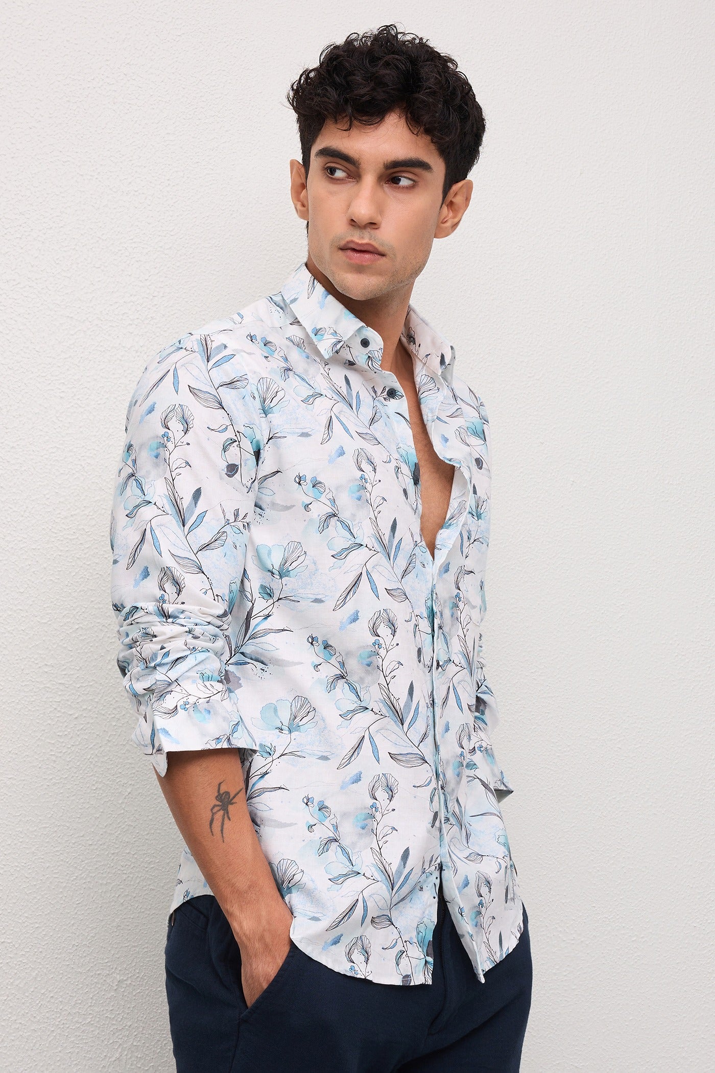 ALGHERO- MENS ALGHERO PREMIUM COTTON BLUE PRINTED CASUAL SLIM FIT SHIRT