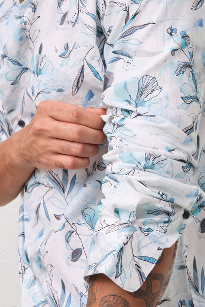ALGHERO- MENS ALGHERO PREMIUM COTTON BLUE PRINTED CASUAL SLIM FIT SHIRT