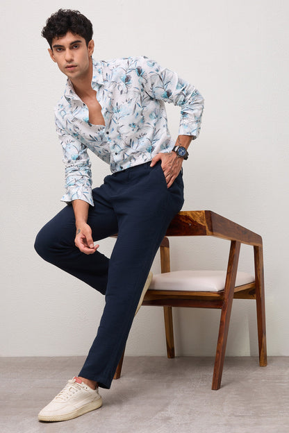 ALGHERO- MENS ALGHERO PREMIUM COTTON BLUE PRINTED CASUAL SLIM FIT SHIRT