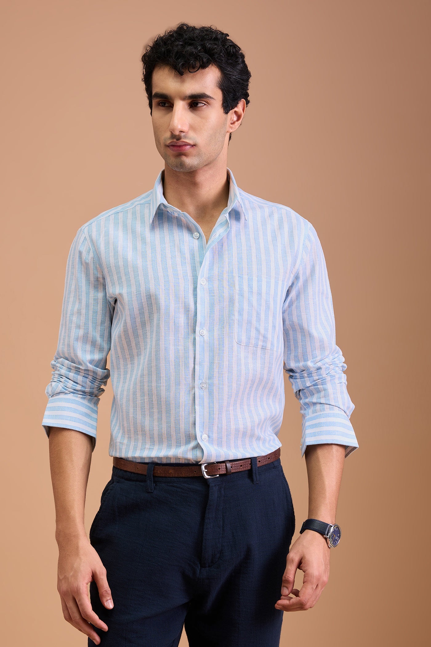 CIELO- MENS PREMIUM COTTON BLEND BLUE STRIPED REGULAR FIT SHIRT
