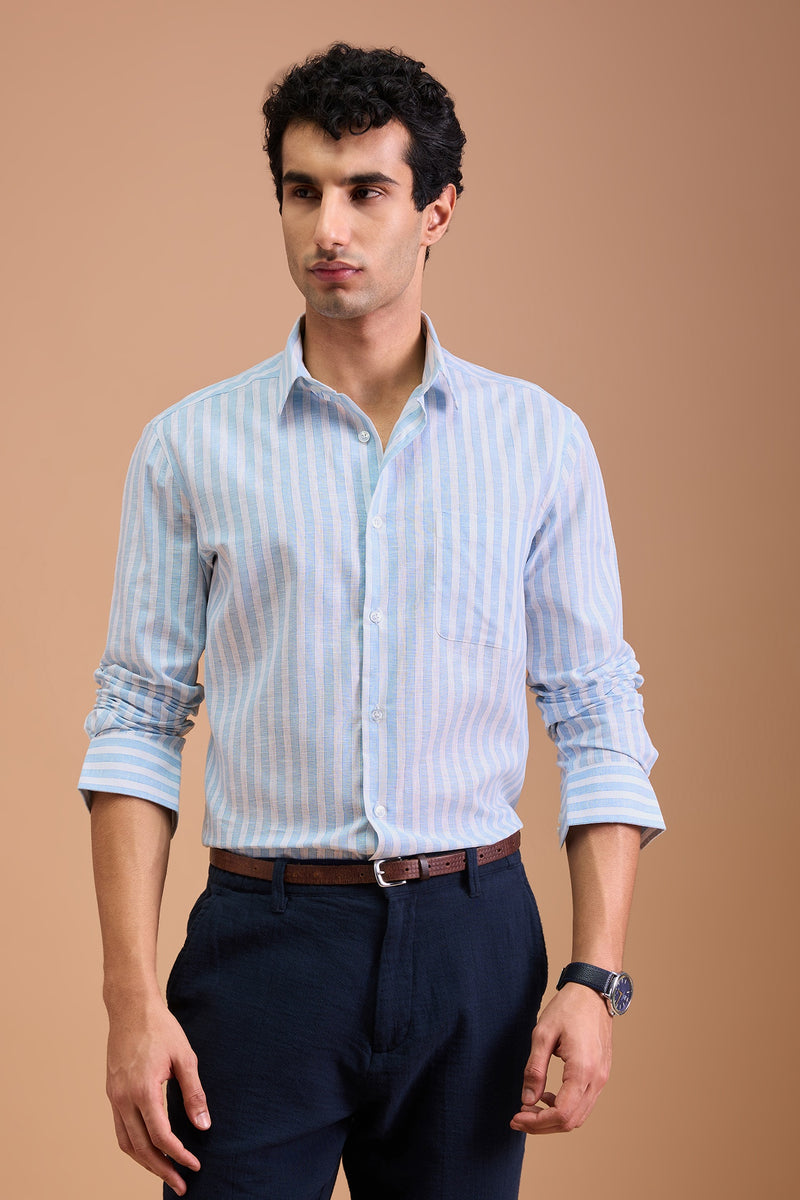 CIELO- MENS PREMIUM COTTON BLEND BLUE STRIPED REGULAR FIT SHIRT