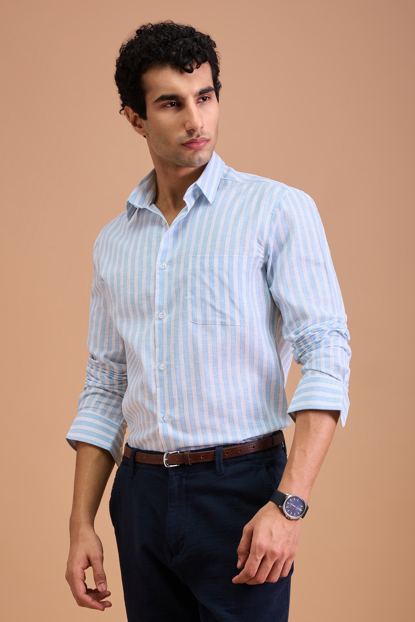 CIELO- MENS PREMIUM COTTON BLEND BLUE STRIPED REGULAR FIT SHIRT