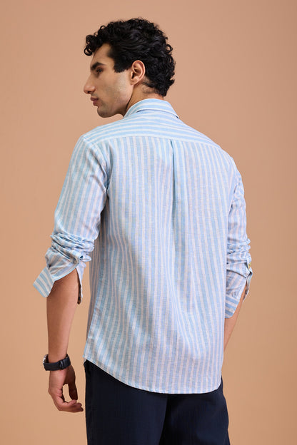 CIELO- MENS PREMIUM COTTON BLEND BLUE STRIPED REGULAR FIT SHIRT