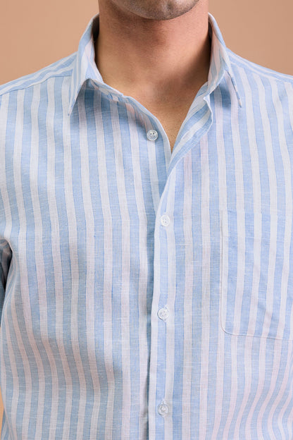 CIELO- MENS PREMIUM COTTON BLEND BLUE STRIPED REGULAR FIT SHIRT