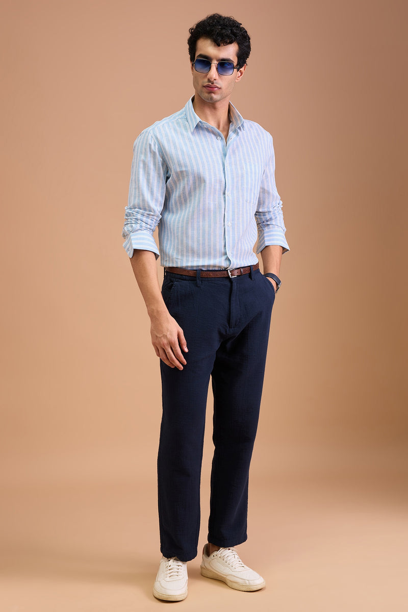 CIELO- MENS PREMIUM COTTON BLEND BLUE STRIPED REGULAR FIT SHIRT