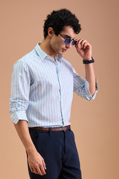 CIELO- MENS PREMIUM COTTON BLEND BLUE STRIPED REGULAR FIT SHIRT