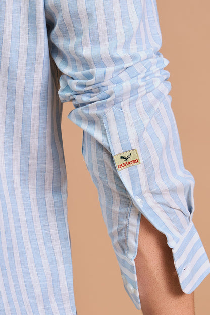 CIELO- MENS PREMIUM COTTON BLEND BLUE STRIPED REGULAR FIT SHIRT