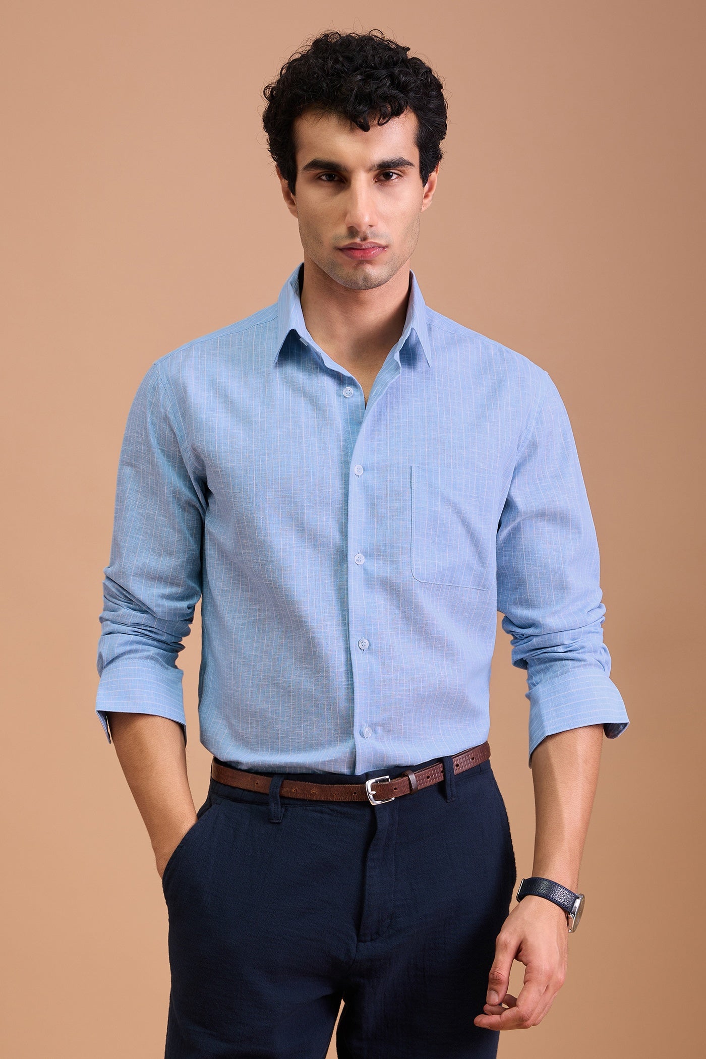 CORIN- MENS PREMIUM COTTON BLEND BLUE STRIPED REGLAR FIT SHIRT