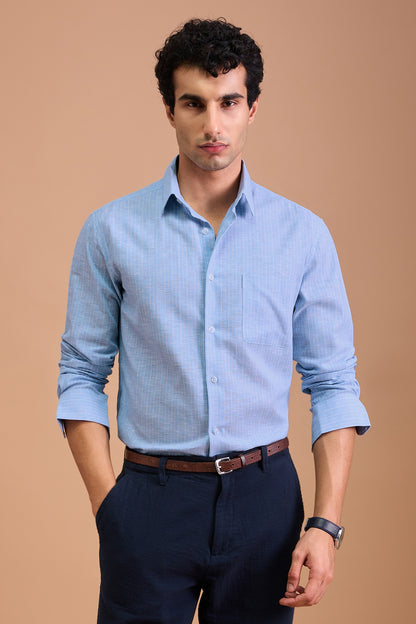 CORIN- MENS PREMIUM COTTON BLEND BLUE STRIPED REGLAR FIT SHIRT
