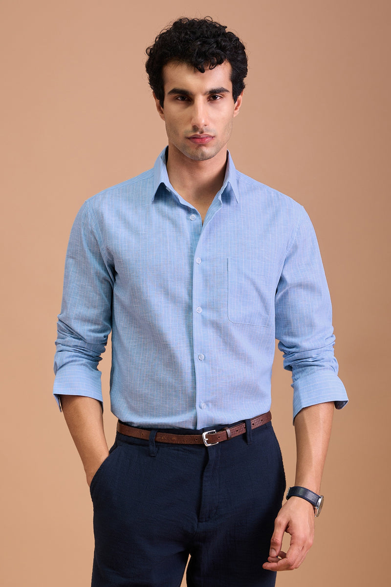 CORIN- MENS PREMIUM COTTON BLEND BLUE STRIPED REGLAR FIT SHIRT