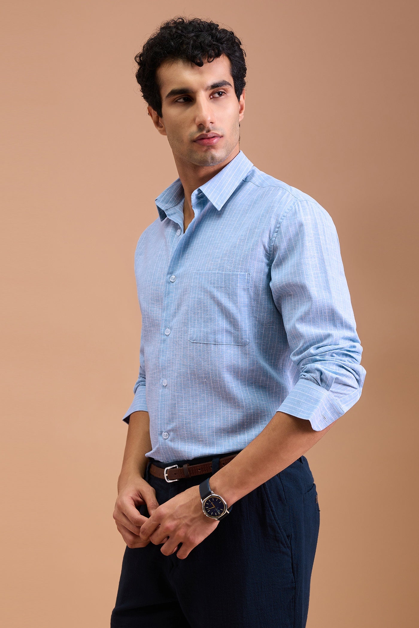 CORIN- MENS PREMIUM COTTON BLEND BLUE STRIPED REGLAR FIT SHIRT