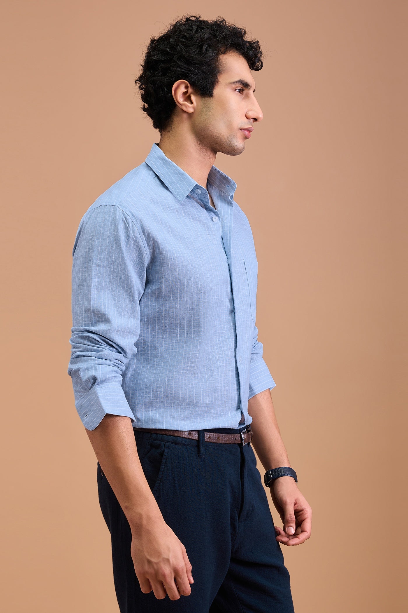 CORIN- MENS PREMIUM COTTON BLEND BLUE STRIPED REGLAR FIT SHIRT