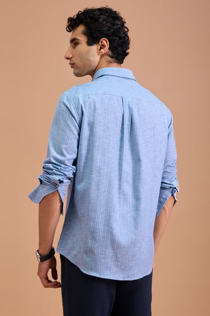 CORIN- MENS PREMIUM COTTON BLEND BLUE STRIPED REGLAR FIT SHIRT