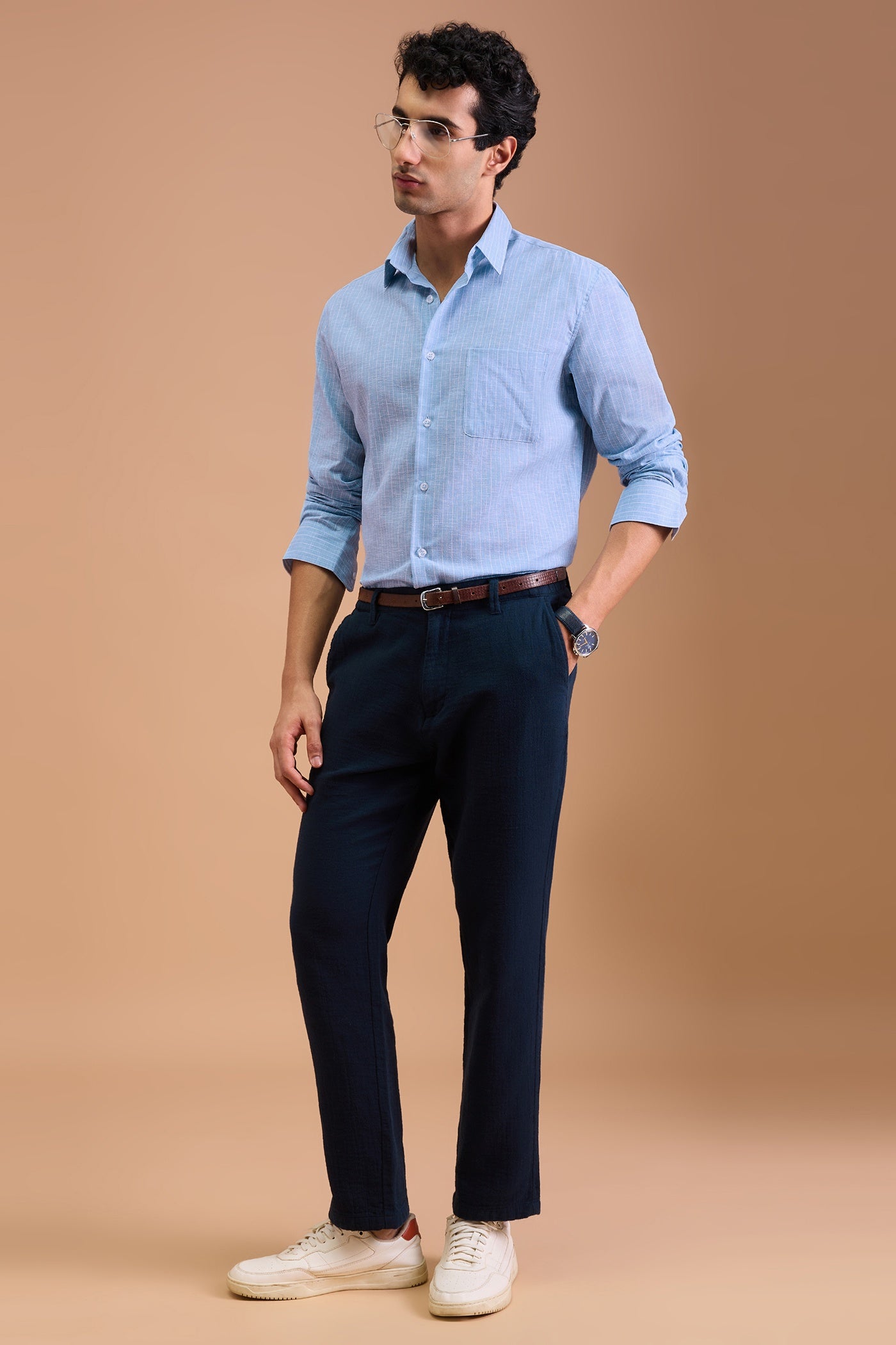 CORIN- MENS PREMIUM COTTON BLEND BLUE STRIPED REGLAR FIT SHIRT