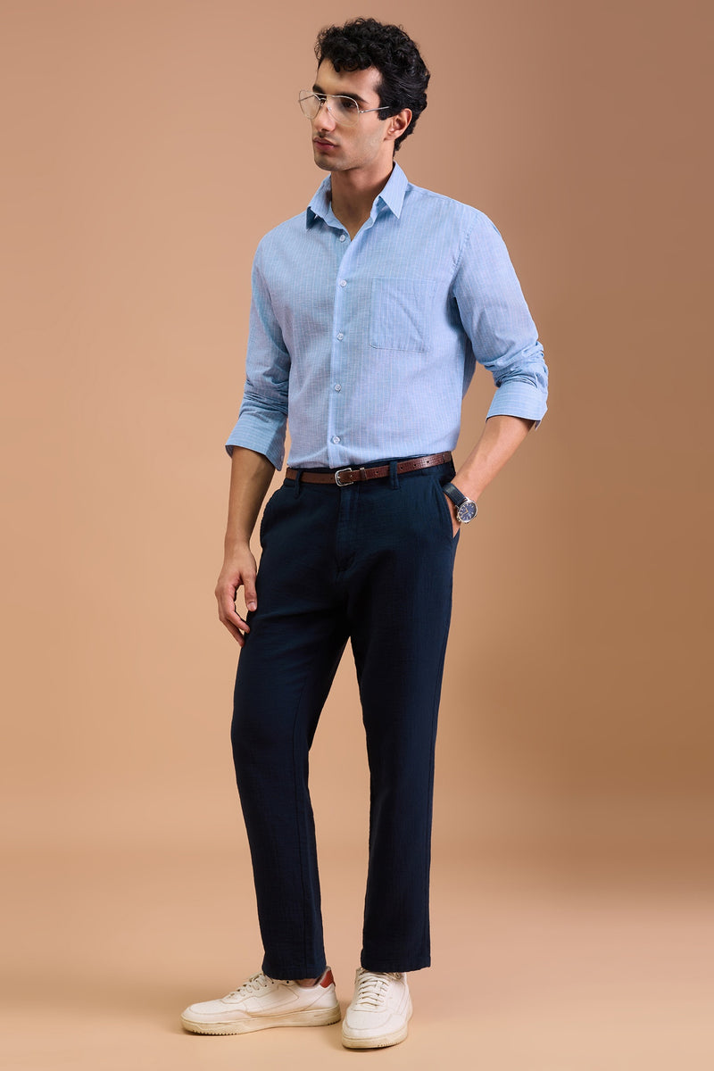 CORIN- MENS PREMIUM COTTON BLEND BLUE STRIPED REGLAR FIT SHIRT