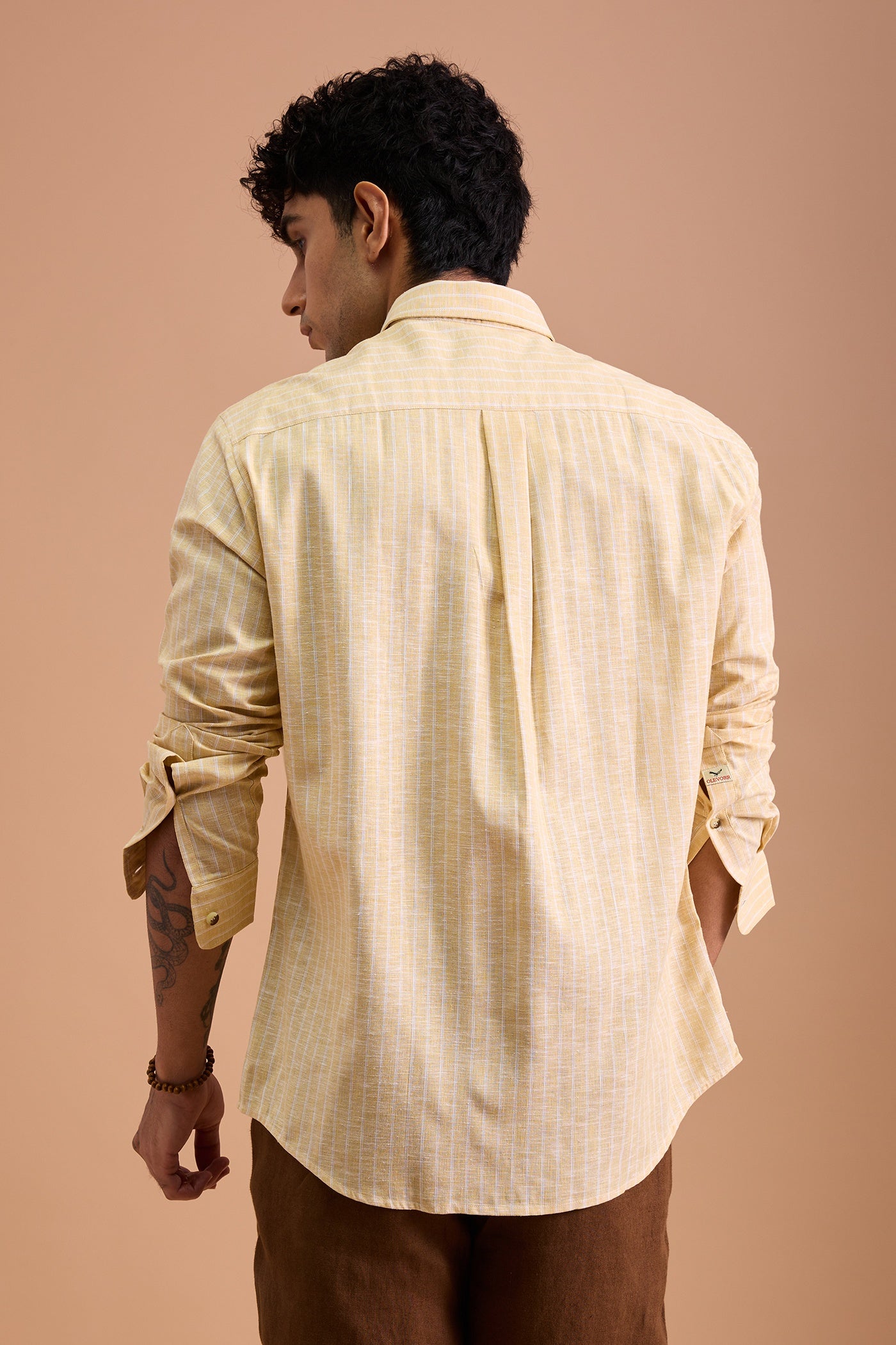 LUCA- MENS PREMIUM COTTON BLEND YELLOW STRIPED REGULAR FIT SHIRT