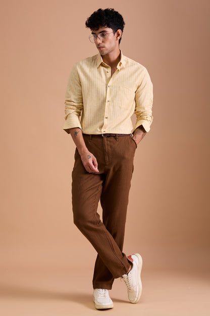LUCA- MENS PREMIUM COTTON BLEND YELLOW STRIPED REGULAR FIT SHIRT