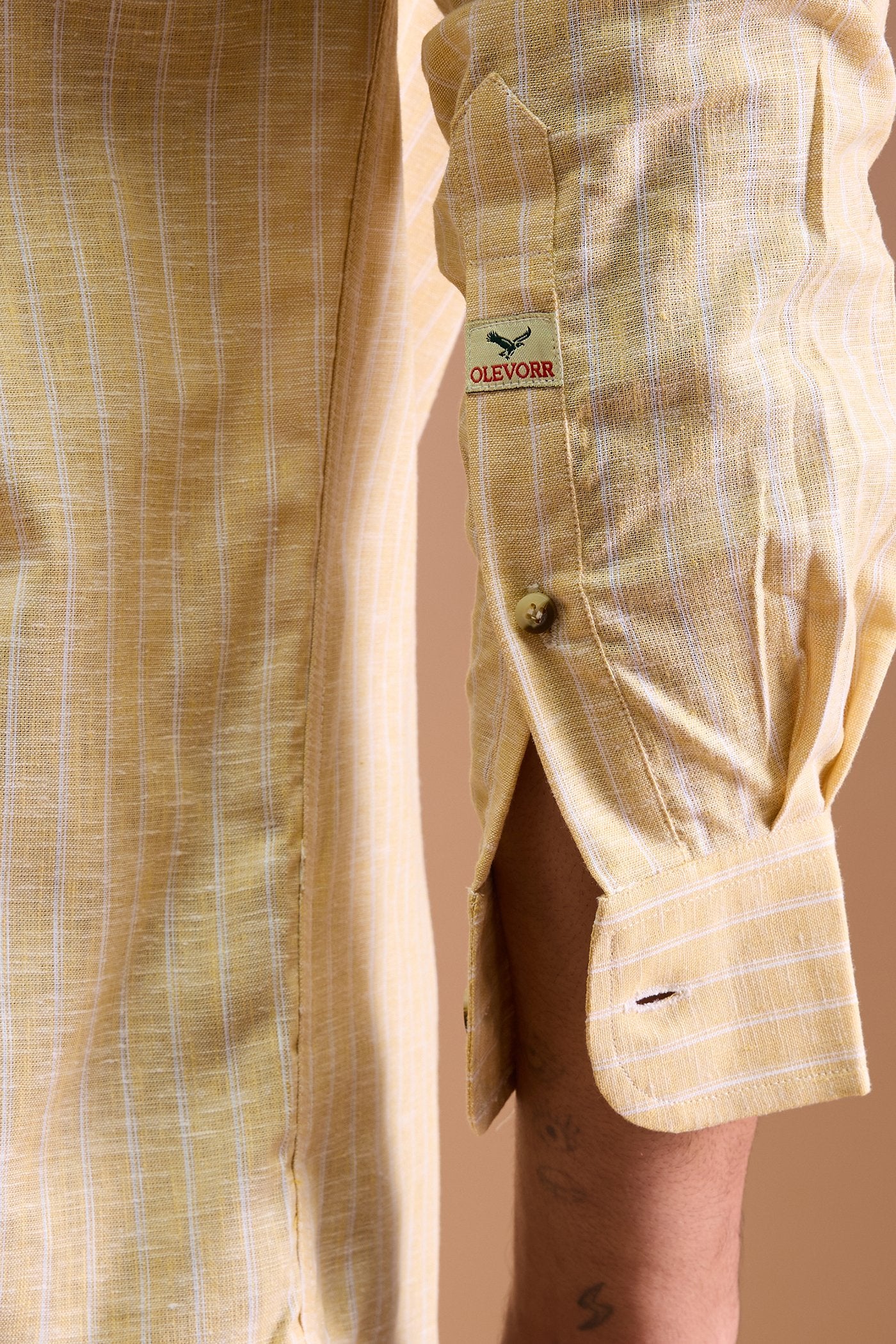 LUCA- MENS PREMIUM COTTON BLEND YELLOW STRIPED REGULAR FIT SHIRT