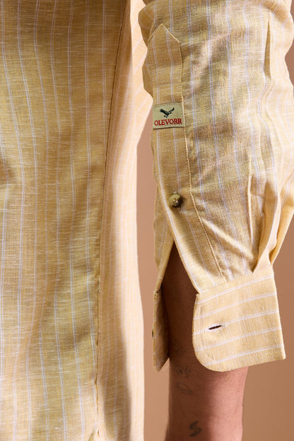 LUCA- MENS PREMIUM COTTON BLEND YELLOW STRIPED REGULAR FIT SHIRT
