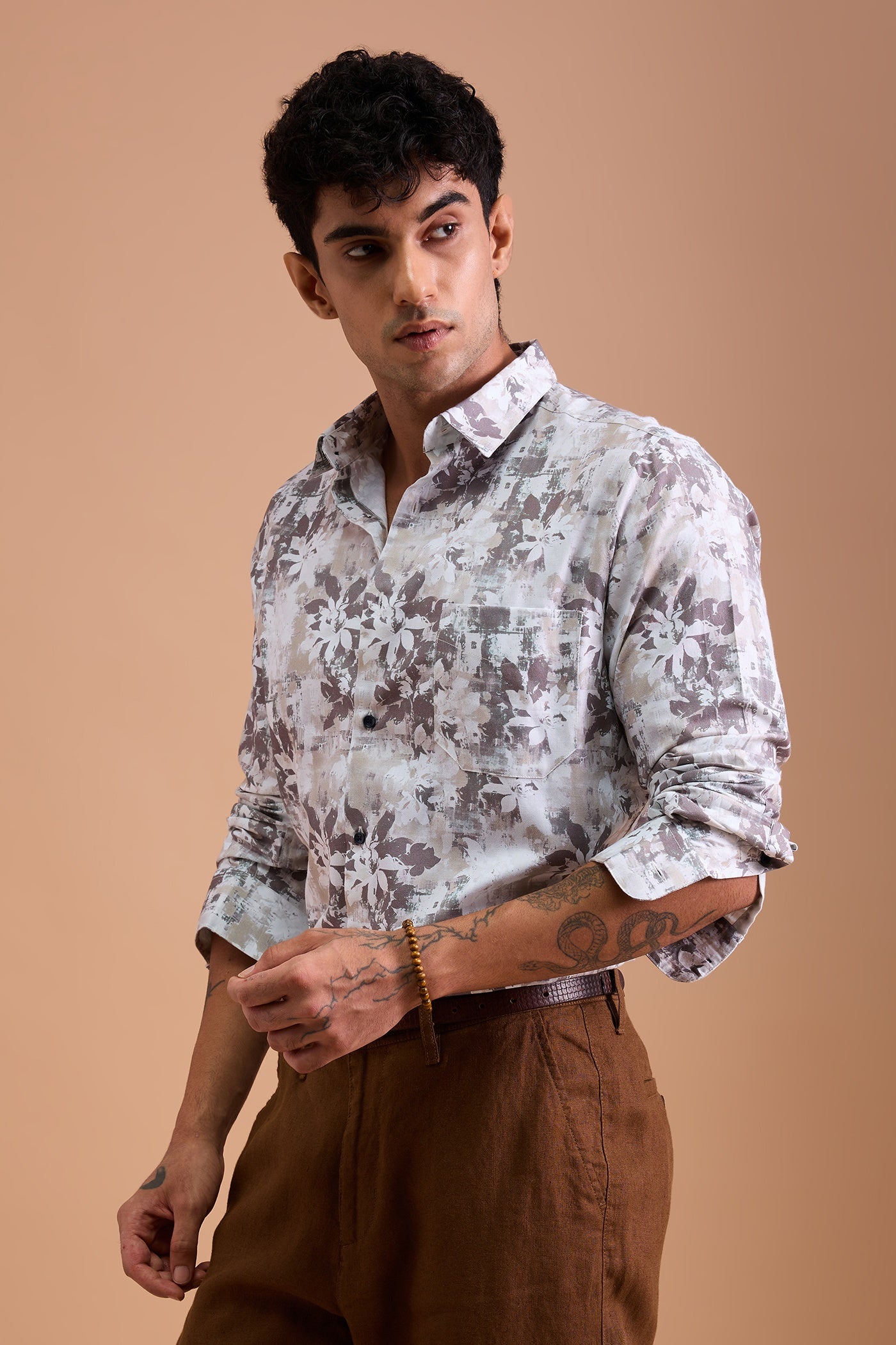 SIERRA- MENS SIERRA PREMIUM COTTON BIEGE CASUAL SLIM FIT SHIRT