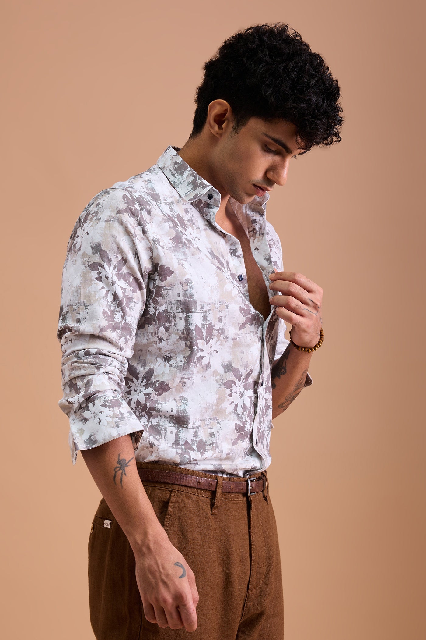 SIERRA- MENS SIERRA PREMIUM COTTON BIEGE CASUAL SLIM FIT SHIRT
