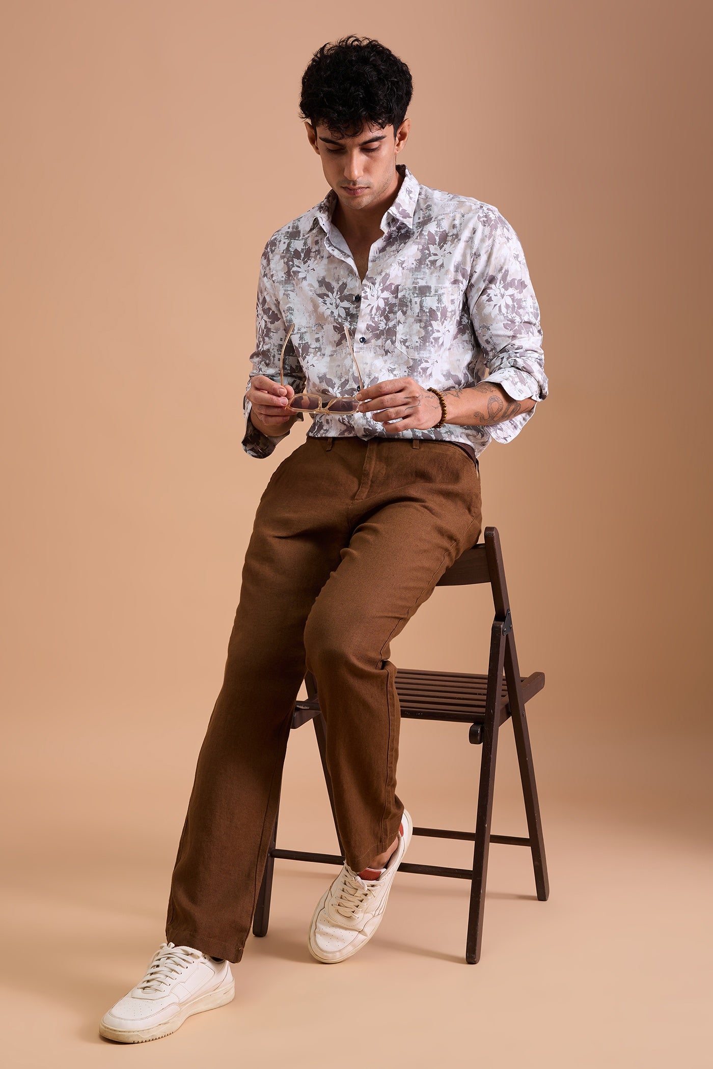 SIERRA- MENS SIERRA PREMIUM COTTON BIEGE CASUAL SLIM FIT SHIRT
