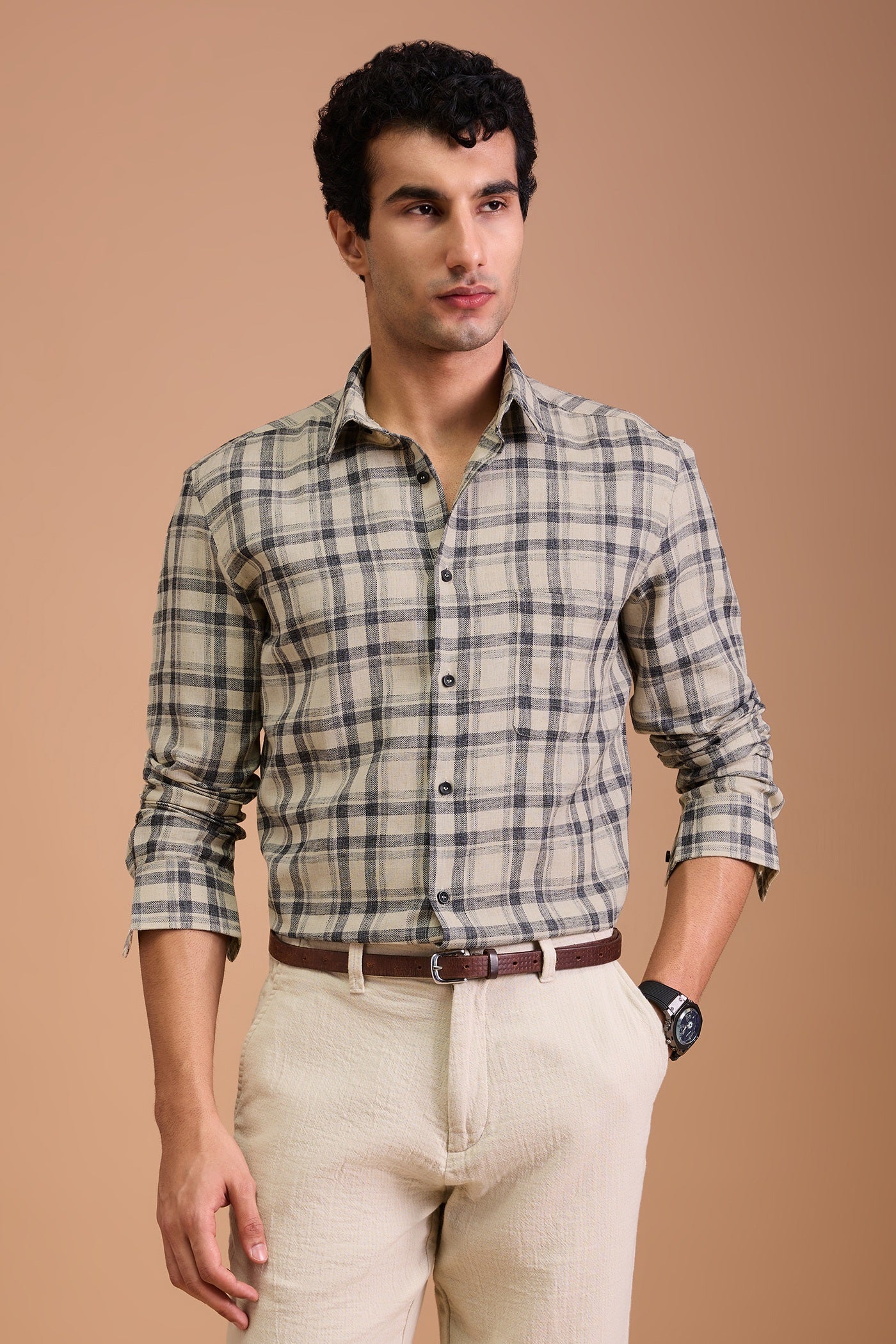 LENNOX- MENS PREMIUM COTTON BLEND BLACK CHECKED REGULAR FIT SHIRT