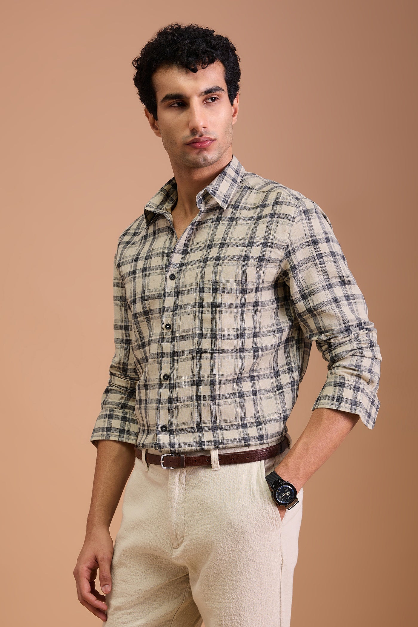 LENNOX- MENS PREMIUM COTTON BLEND BLACK CHECKED REGULAR FIT SHIRT