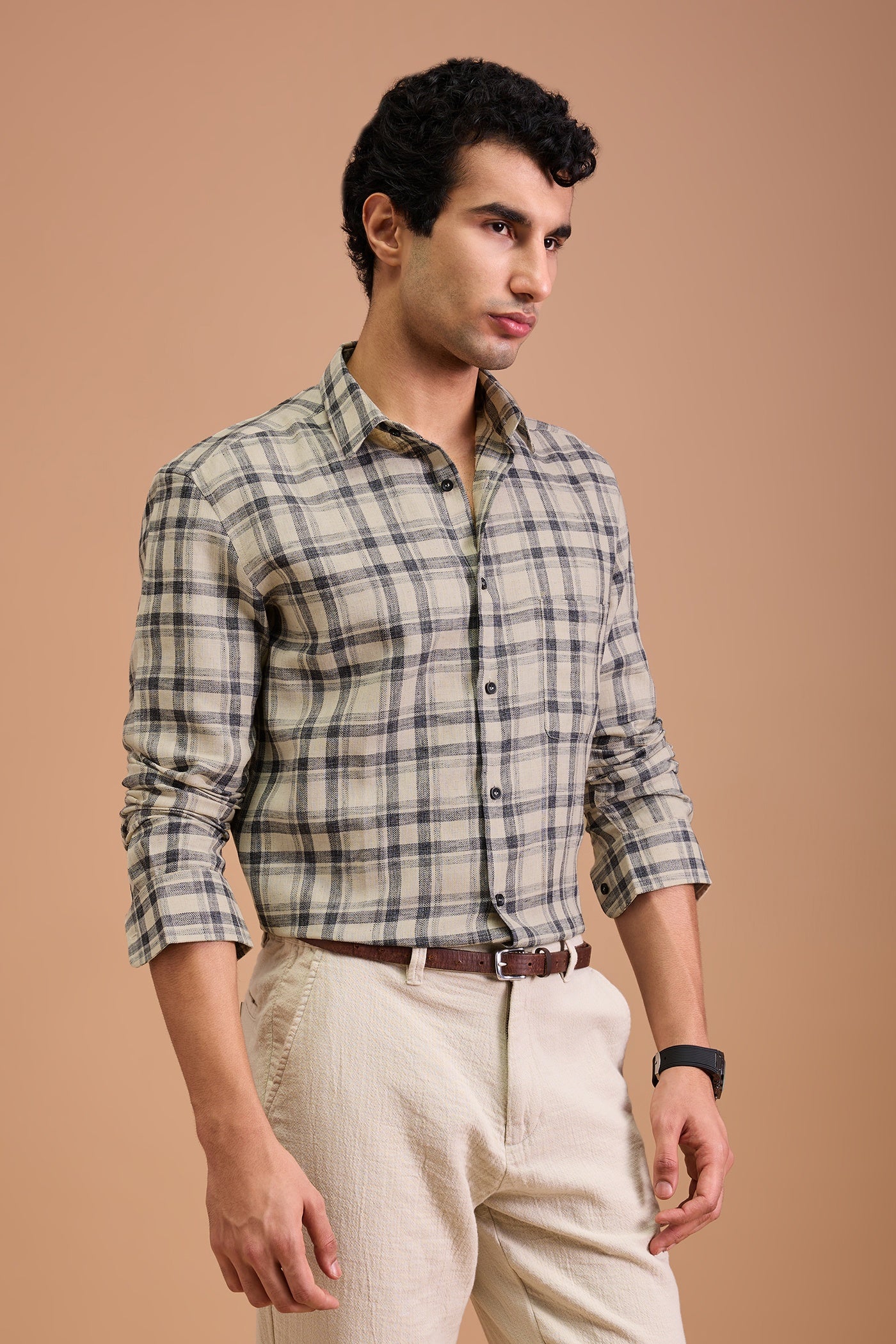 LENNOX- MENS PREMIUM COTTON BLEND BLACK CHECKED REGULAR FIT SHIRT